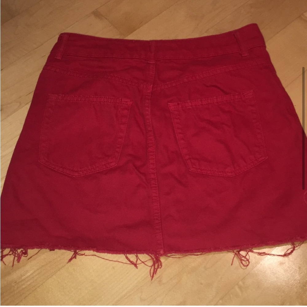 Topshop Petite Moto Red Denim Jean Skirt - Picture 3 of 7